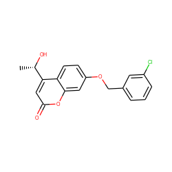 C[C@H](O)c1cc(=O)oc2cc(OCc3cccc(Cl)c3)ccc12 ZINC000103243566