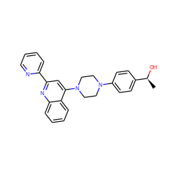 C[C@H](O)c1ccc(N2CCN(c3cc(-c4ccccn4)nc4ccccc34)CC2)cc1 ZINC000096269552