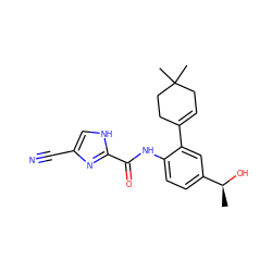 C[C@H](O)c1ccc(NC(=O)c2nc(C#N)c[nH]2)c(C2=CCC(C)(C)CC2)c1 ZINC000103285578