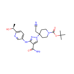 C[C@H](O)c1ccc(Nc2nn(C3(CC#N)CCN(C(=O)OC(C)(C)C)CC3)cc2C(N)=O)cn1 ZINC000204996429