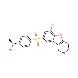 C[C@H](O)c1ccc(S(=O)(=O)c2cc(Cl)c3oc4c(c3c2)CNCC4)cc1 ZINC000147501040