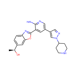 C[C@H](O)c1ccc2nc(-c3cc(-c4cnn(C5CCNCC5)c4)cnc3N)oc2c1 ZINC000084759382