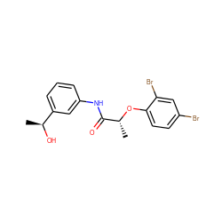 C[C@H](O)c1cccc(NC(=O)[C@@H](C)Oc2ccc(Br)cc2Br)c1 ZINC000008453376