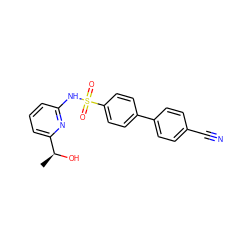 C[C@H](O)c1cccc(NS(=O)(=O)c2ccc(-c3ccc(C#N)cc3)cc2)n1 ZINC000096258207