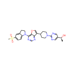 C[C@H](O)c1cnc(N2CCC(c3coc4c(N5CCc6cc(S(C)(=O)=O)ccc65)ncnc34)CC2)nc1 ZINC001772597363