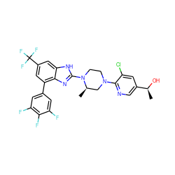 C[C@H](O)c1cnc(N2CCN(c3nc4c(-c5cc(F)c(F)c(F)c5)cc(C(F)(F)F)cc4[nH]3)[C@H](C)C2)c(Cl)c1 ZINC000038157612