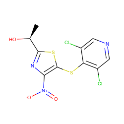 C[C@H](O)c1nc([N+](=O)[O-])c(Sc2c(Cl)cncc2Cl)s1 ZINC001772601734