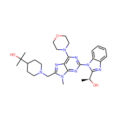 C[C@H](O)c1nc2ccccc2n1-c1nc(N2CCOCC2)c2nc(CN3CCC(C(C)(C)O)CC3)n(C)c2n1 ZINC000095556981