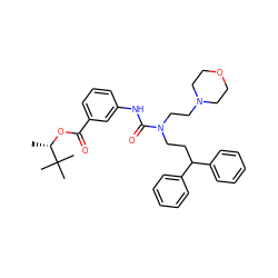 C[C@H](OC(=O)c1cccc(NC(=O)N(CCC(c2ccccc2)c2ccccc2)CCN2CCOCC2)c1)C(C)(C)C ZINC000095604728