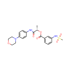 C[C@H](OC(=O)c1cccc(NS(C)(=O)=O)c1)C(=O)Nc1ccc(N2CCOCC2)cc1 ZINC000004001745