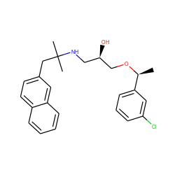 C[C@H](OC[C@H](O)CNC(C)(C)Cc1ccc2ccccc2c1)c1cccc(Cl)c1 ZINC000049045523