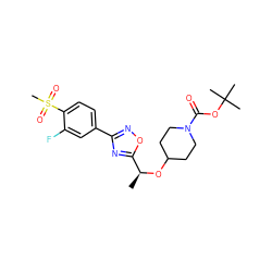 C[C@H](OC1CCN(C(=O)OC(C)(C)C)CC1)c1nc(-c2ccc(S(C)(=O)=O)c(F)c2)no1 ZINC000144428485