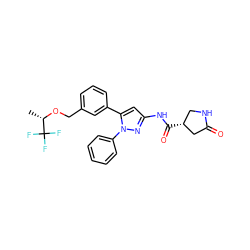 C[C@H](OCc1cccc(-c2cc(NC(=O)[C@@H]3CNC(=O)C3)nn2-c2ccccc2)c1)C(F)(F)F ZINC000169707255