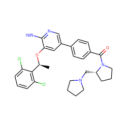 C[C@H](Oc1cc(-c2ccc(C(=O)N3CCC[C@@H]3CN3CCCC3)cc2)cnc1N)c1c(Cl)cccc1Cl ZINC000072183320