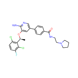 C[C@H](Oc1cc(-c2ccc(C(=O)NCCN3CCCC3)cc2)cnc1N)c1c(Cl)ccc(F)c1Cl ZINC000072180647