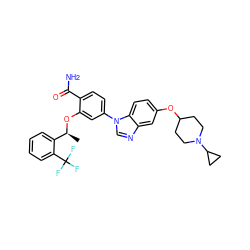 C[C@H](Oc1cc(-n2cnc3cc(OC4CCN(C5CC5)CC4)ccc32)ccc1C(N)=O)c1ccccc1C(F)(F)F ZINC000066114310