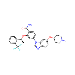 C[C@H](Oc1cc(-n2cnc3ccc(OC4CCN(C)CC4)cc32)ccc1C(N)=O)c1ccccc1C(F)(F)F ZINC000066104966