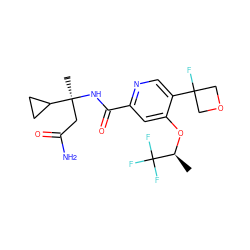 C[C@H](Oc1cc(C(=O)N[C@@](C)(CC(N)=O)C2CC2)ncc1C1(F)COC1)C(F)(F)F ZINC000146516083