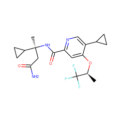 C[C@H](Oc1cc(C(=O)N[C@@](C)(CC(N)=O)C2CC2)ncc1C1CC1)C(F)(F)F ZINC000146429572