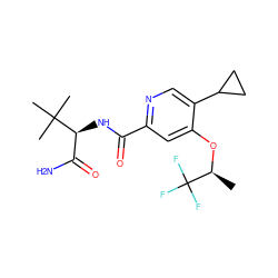 C[C@H](Oc1cc(C(=O)N[C@@H](C(N)=O)C(C)(C)C)ncc1C1CC1)C(F)(F)F ZINC000149250522