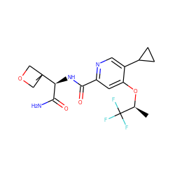 C[C@H](Oc1cc(C(=O)N[C@@H](C(N)=O)C2(C)COC2)ncc1C1CC1)C(F)(F)F ZINC000146344876