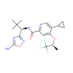 C[C@H](Oc1cc(C(=O)N[C@@H](c2noc(N)n2)C(C)(C)C)ncc1C1CC1)C(F)(F)F ZINC000146359710