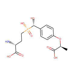 C[C@H](Oc1ccc([C@@H](O)[P@](=O)(O)CC[C@@H](N)C(=O)O)cc1)C(=O)O ZINC000148985808