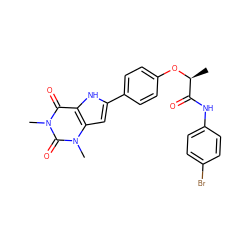 C[C@H](Oc1ccc(-c2cc3c([nH]2)c(=O)n(C)c(=O)n3C)cc1)C(=O)Nc1ccc(Br)cc1 ZINC000013678771