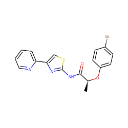 C[C@H](Oc1ccc(Br)cc1)C(=O)Nc1nc(-c2ccccn2)cs1 ZINC000007182580