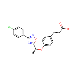 C[C@H](Oc1ccc(CCC(=O)O)cc1)c1nc(-c2ccc(Cl)cc2)no1 ZINC000170602543