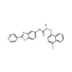 C[C@H](Oc1ccc(Cl)c2ccccc12)C(=O)Nc1ccc2oc(-c3ccncc3)nc2c1 ZINC000095605562