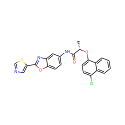 C[C@H](Oc1ccc(Cl)c2ccccc12)C(=O)Nc1ccc2oc(-c3cncs3)nc2c1 ZINC000095602921