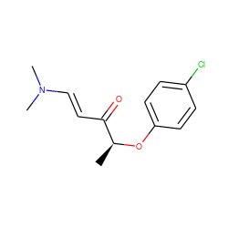 C[C@H](Oc1ccc(Cl)cc1)C(=O)/C=C/N(C)C ZINC000001399901