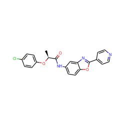 C[C@H](Oc1ccc(Cl)cc1)C(=O)Nc1ccc2oc(-c3ccncc3)nc2c1 ZINC000095602594