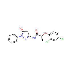 C[C@H](Oc1ccc(Cl)cc1Cl)C(=O)NC1=NN(c2ccccc2)C(=O)C1 ZINC000001171287