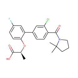 C[C@H](Oc1ccc(F)cc1-c1ccc(C(=O)N2CCCC2(C)C)c(Cl)c1)C(=O)O ZINC000043202001