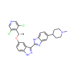 C[C@H](Oc1ccc2[nH]nc(-c3nc4cc(C5CCN(C)CC5)ccc4[nH]3)c2c1)c1c(Cl)cncc1Cl ZINC000653823837