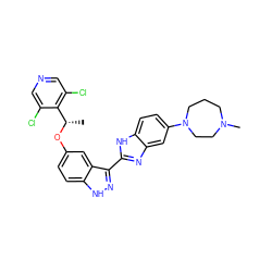 C[C@H](Oc1ccc2[nH]nc(-c3nc4cc(N5CCCN(C)CC5)ccc4[nH]3)c2c1)c1c(Cl)cncc1Cl ZINC000653822639