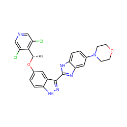 C[C@H](Oc1ccc2[nH]nc(-c3nc4cc(N5CCOCC5)ccc4[nH]3)c2c1)c1c(Cl)cncc1Cl ZINC000653822630