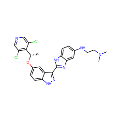 C[C@H](Oc1ccc2[nH]nc(-c3nc4cc(NCCN(C)C)ccc4[nH]3)c2c1)c1c(Cl)cncc1Cl ZINC000653822684