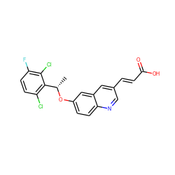 C[C@H](Oc1ccc2ncc(/C=C/C(=O)O)cc2c1)c1c(Cl)ccc(F)c1Cl ZINC000045372763