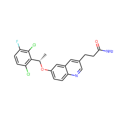 C[C@H](Oc1ccc2ncc(CCC(N)=O)cc2c1)c1c(Cl)ccc(F)c1Cl ZINC000045336105