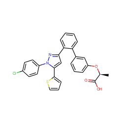 C[C@H](Oc1cccc(-c2ccccc2-c2cc(-c3cccs3)n(-c3ccc(Cl)cc3)n2)c1)C(=O)O ZINC000071295294