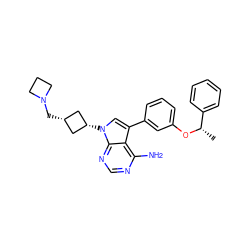 C[C@H](Oc1cccc(-c2cn([C@H]3C[C@@H](CN4CCC4)C3)c3ncnc(N)c23)c1)c1ccccc1 ZINC000653743777