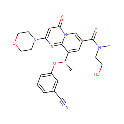 C[C@H](Oc1cccc(C#N)c1)c1cc(C(=O)N(C)CCO)cn2c(=O)cc(N3CCOCC3)nc12 ZINC000299835023