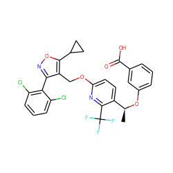 C[C@H](Oc1cccc(C(=O)O)c1)c1ccc(OCc2c(-c3c(Cl)cccc3Cl)noc2C2CC2)nc1C(F)(F)F ZINC000058538400