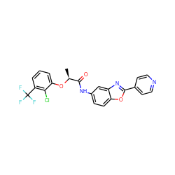 C[C@H](Oc1cccc(C(F)(F)F)c1Cl)C(=O)Nc1ccc2oc(-c3ccncc3)nc2c1 ZINC000095605291