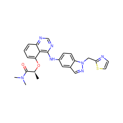 C[C@H](Oc1cccc2ncnc(Nc3ccc4c(cnn4Cc4nccs4)c3)c12)C(=O)N(C)C ZINC000029041336