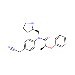 C[C@H](Oc1ccccc1)C(=O)N(C[C@H]1CCCN1)c1ccc(CC#N)cc1 ZINC000045495641