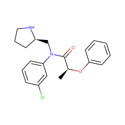 C[C@H](Oc1ccccc1)C(=O)N(C[C@H]1CCCN1)c1cccc(Cl)c1 ZINC000040412322